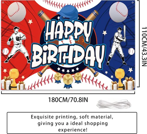 Vista 2 de Telón de fondo de cartel de feliz cumpleaños de béisbol, decoraciones de fiesta de béisbol, fondo de fotos de vinilo, suministros de fiesta