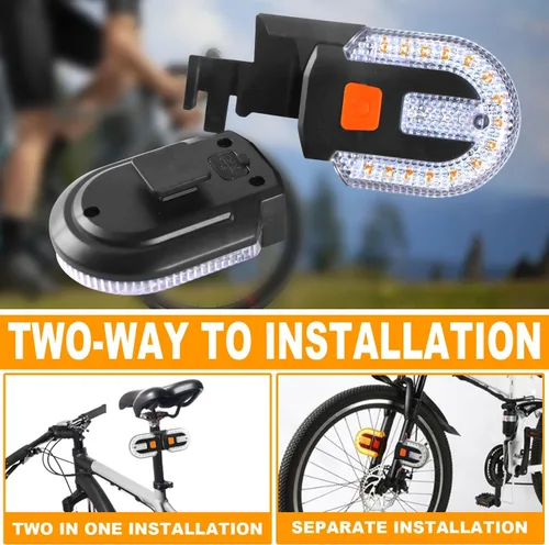 Vista 4 de Luz trasera de bicicleta con señal de giro, luces traseras de bicicleta recargables por USB, luz trasera de bicicleta dividida delantera y trasera