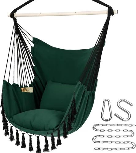 Vista 11 de Y- STOP Silla Hamaca Colgante Columpio de Cuerda, Máximo 500 Libras, 2 Cojines Incluidos, Silla Colgante Grande de Macramé con Bolsillo, Tejido