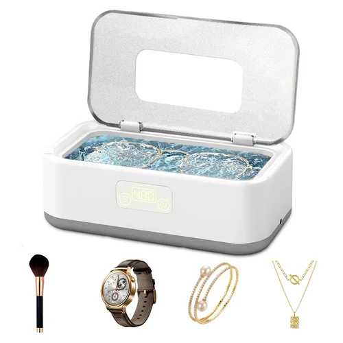 Vista 8 de Limpiador ultrasónico de joyas, máquina ultrasónica de 49 KHz, máquina de limpieza ultrasónica de 27.1 fl oz con 5 modos de temporizador, limpiador