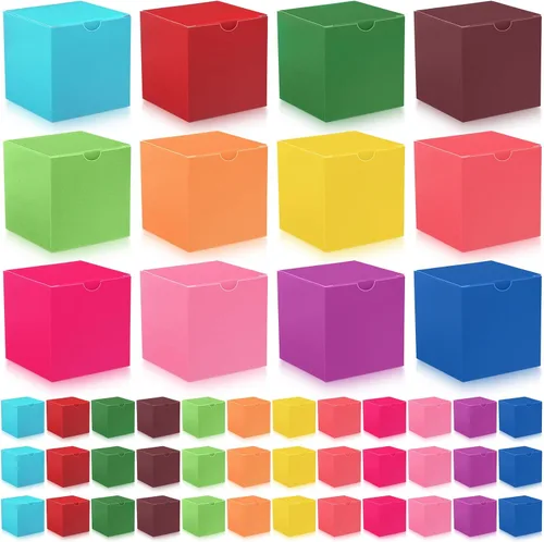 Vista 13 de Zhehao - Paquete de 48 cajas de regalo pequeñas de 10,2 x 10,2 x 10,2 cm, cajas de papel kraft cúbicas coloridas al por mayor, con tapas