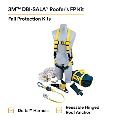 Vista 2 de 3M DBI-SALA 2104168 Kit de anclaje de techo, con anclaje de techo, ajustador de cuerda W/Lanyard, arnés, línea de vida de 50 pies, contrapeso