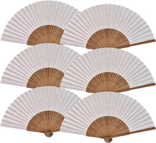 Vista 8 de 6 abanicos de mano plegables de tela de bambú con patrón impreso de mano, regalo de boda, fiesta, hogar, oficina, decoración de bricolaje