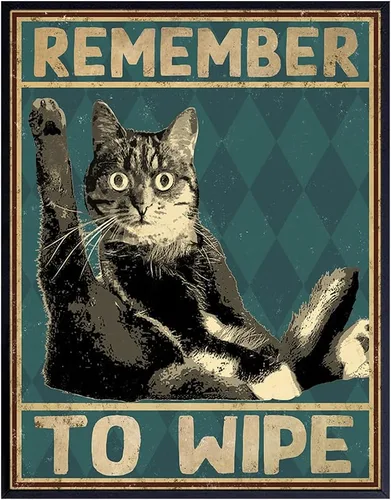 Vista 9 de Divertida decoración de baño de gato, póster con texto en inglés "Remember to Wipe Cat", decoración de pared de baño, decoración de pared de baño