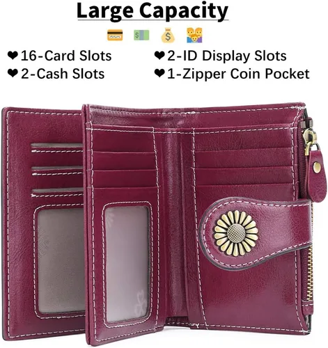 Vista 4 de SENDEFN - Cartera de piel auténtica para mujer con protección RFID y caja de regalo Púrpura Moderno