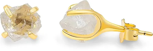 Vista 108 de Aretes de piedra preciosa natural en bruto con oro amarillo sobre plata de ley 925, 6 a 0.276 in, regalo de piedra de nacimiento de calidad genuina
