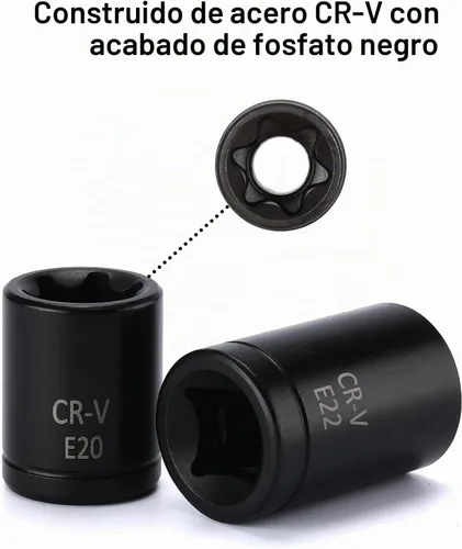 Vista 5 de Mayouko Juego de 25 brocas Torx de 1/4", 3/8", 1/2", 1/2", 1/2", 12 enchufes E-Torx hembra y 13 puntas de enchufe estrella