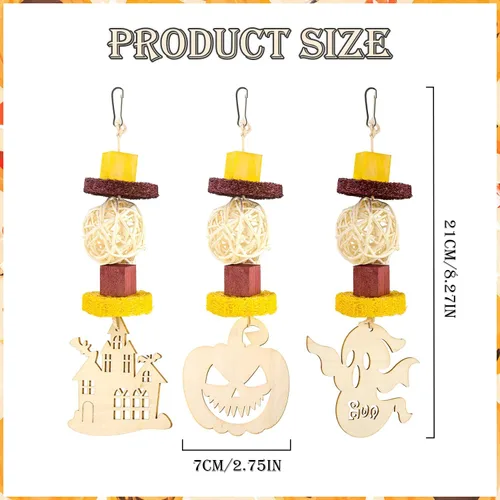 Vista 8 de Abizoo Juguetes masticables de conejillo de indias de Halloween, 3 piezas de juguetes de conejo, conejito de hámster, golosinas de madera para ratas