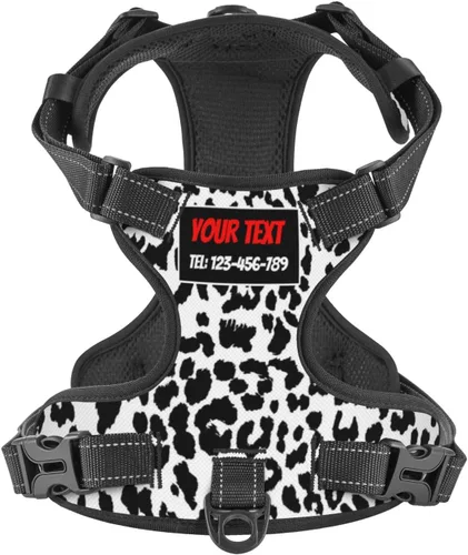 Vista 17 de Arnés personalizado para perro sin tirones, chaleco personalizado de hueso de perro con nombre de mascota, arnés reflectante ajustable personalizado
