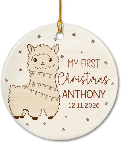 Vista 22 de Adornos de cerámica personalizados con texto en inglés «My First Christmas», bonito adorno de Navidad de gato para bebés, niños, primer recuerdo