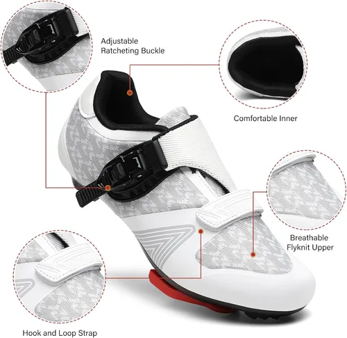 Vista 5 de Zapatos de ciclismo unisex para hombres y mujeres, compatibles con zapatos de bicicleta Peloton con tacos Delta para ciclismo de carretera, pedal