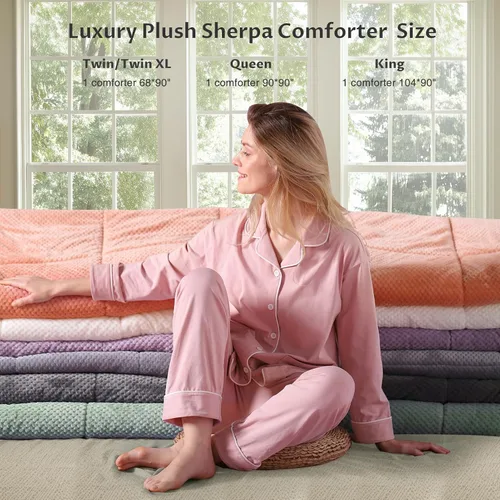 Vista 5 de KASENTEX - Edredón de lujo súper ultra suave de sherpa de pelo sintético, ropa de cama reversible apta para lavar a máquina, en color azul cielo