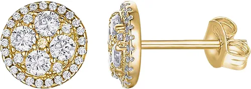 Vista 6 de PAVOI Aretes de plata de ley 925 chapados en oro de 14 quilates para mujer Mini disco de circonita cúbica pavimentada Aretes de oro para mujer