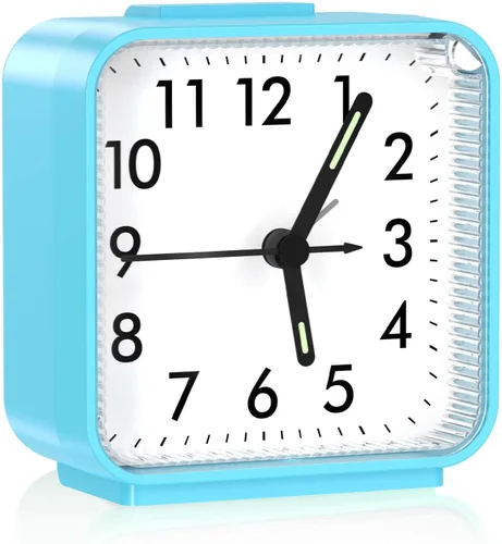 Vista 10 de Reloj despertador analógico, reloj de noche alimentado por batería, reloj de viaje silencioso sin tictac con luz nocturna, repetición, fácil