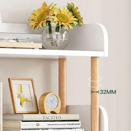 Vista 4 de Estantería de 3 niveles, estantería estándar para el hogar, moderna estantería de madera con estantes rectangulares para dormitorio, oficina Blanco