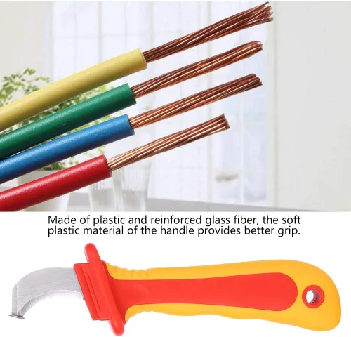 Vista 4 de Walfront Cable pelar cuchillo 1000 V aislamiento electricista cuchillo fijo gancho en forma de cuchillas antideslizantes antideslizante anti
