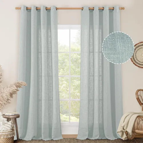 Vista 72 de LAMIT Cortinas de lino marrón caramelo para sala de estar, 84 pulgadas, de lino sintético, texturizado, filtrante de luz, paneles de privacidad