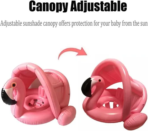 Vista 2 de Flotador de natación para bebé con toldo inflable para exteriores, anillo de natación para exteriores, flamenco rosa, niños pequeños de 6 meses a 48