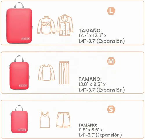 Vista 4 de Cambond - Cubos de compresión para viajes de mujer - Bolsas de viaje expandibles, organizadores de equipaje, esenciales de viaje, cubos de 01 Sandía