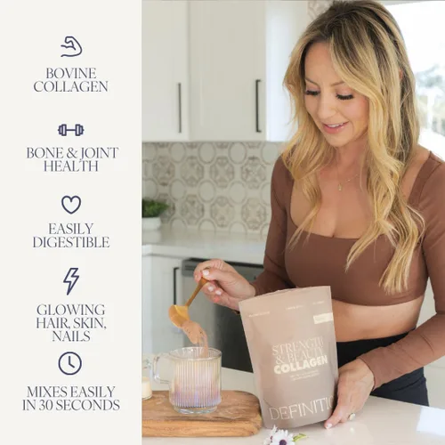 Vista 2 de Colágeno en polvo para mujer, mezcla de belleza con vitamina C, biotina y ácido hialurónico, apoya el cabello, la piel y las uñas, 20 porciones