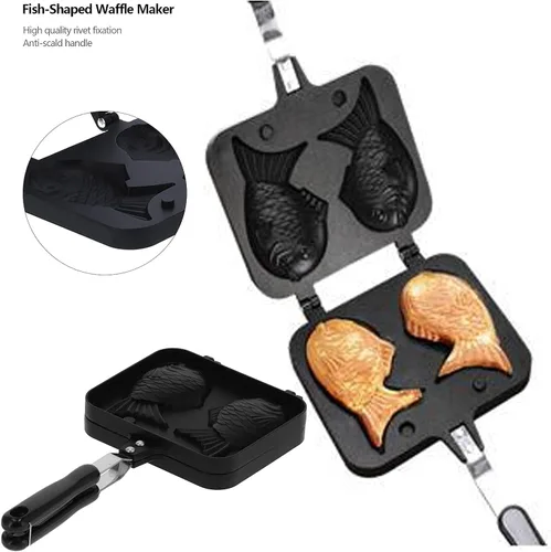 Vista 3 de Taiyaki - Molde para tartas en forma de pez, molde doble para hacer panqueques en forma de pez