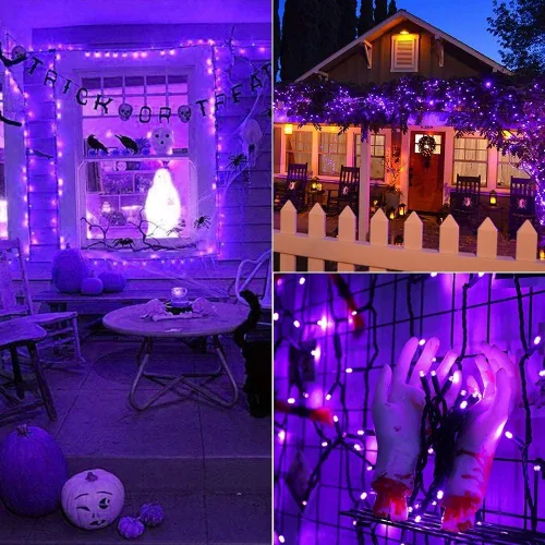 Vista 5 de Brizled - Luces de Halloween moradas, 10 mt, 100 luces LED de 5mm de ángulo amplio, 120 V, con certificación UL, línea de luces de Halloween Púrpura