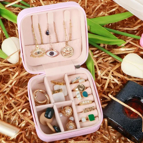 Vista 4 de Pequeño joyero de viaje portátil, organizador de aretes, accesorios de viaje, regalo de propuesta de dama de honor, regalo de moda, regalo
