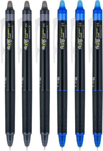 Vista 5 de PILOT FriXion Synergy Clicker Bolígrafos de gel retráctiles y borrables, punta extra fina de 0.5mm, tinta negra, paquete de 6