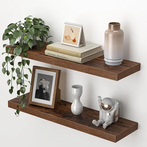 Vista 21 de Heimlove Estantes flotantes para pared, estante de 16 pulgadas para baño pequeño, almacenamiento montado y exhibición, estantes de madera para Negro