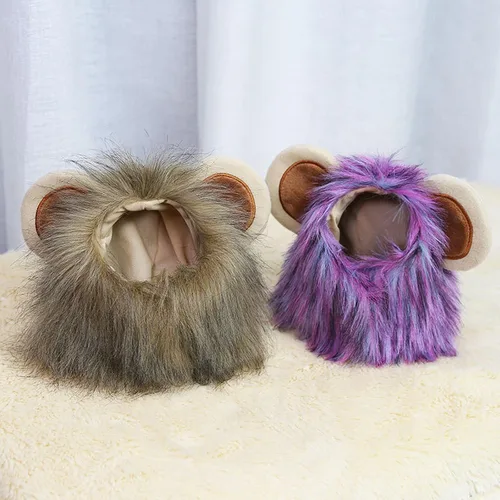 Vista 3 de Gorro para mascotas, 2 unidades para perro y melena de león para Halloween, disfraz de cosplay ajustable, gato y león para gatos, cachorros, perros