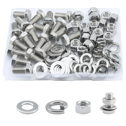 Vista 7 de Tornillo de cabeza hexagonal 1/4-20 x1 (20 unidades), tuercas de bloqueo, kits de arandelas planas y de bloqueo, acero inoxidable 304 18-8