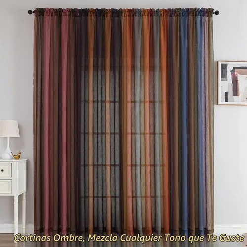 Vista 8 de OWENIE Cortinas transparentes degradadas para dormitorio, sala de estar, 96 Naranja y Verde