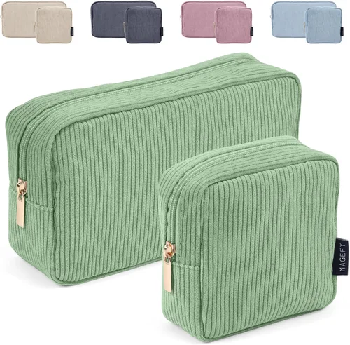 Vista 12 de MAGEFY Pequeña bolsa de maquillaje para bolso, mini bolsa de cosméticos de pana, linda bolsa cosmética para mujeres con bolsillos deslizantes