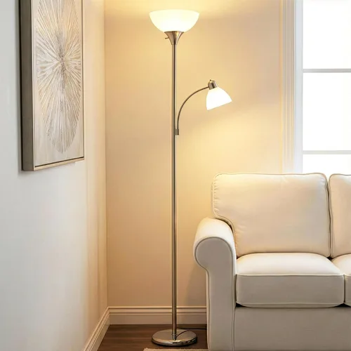 Vista 2 de [Renovado] Brightech Torchiere Lámpara de pie LED Sky Dome Plus, lámpara de pie súper brillante con lámpara de lectura para salas de estar