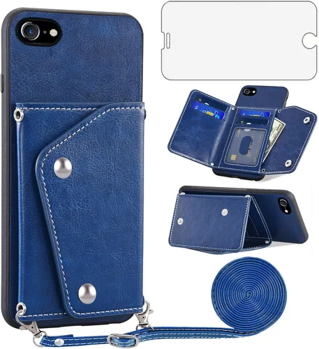 Vista 9 de Asuwish Funda de teléfono para iPhone 7/8/SE 2020/2022 con protector de pantalla y tarjetero correa cruzada iPhone7 iPhone8 7s 8s i SE2020 SE2022