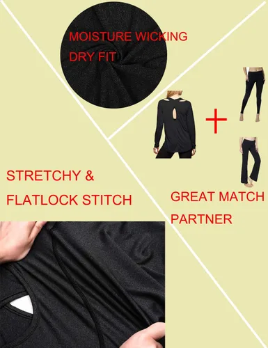 Vista 3 de Cucuchy - Camisetas de yoga para mujer con manga larga y fluidas cruzadas