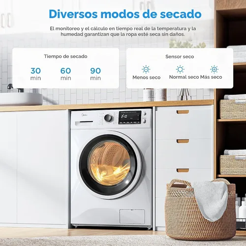 Vista 7 de Midea Lavadora secadora Combo 2.7 pies cúbicos 24" carga frontal todo en uno 1400 RPM blanco