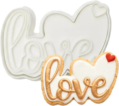 Vista 23 de Juego de 11 cortadores de galletas de amor con sello 3D de ácido poliláctico (PLA) para cocina, pastel, vestido de boda, formas de anillo de amor