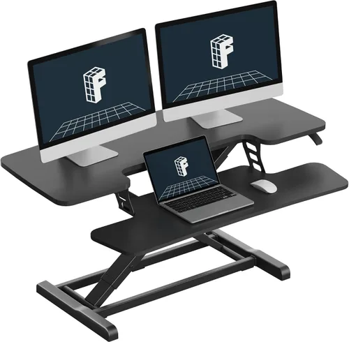 Vista 9 de FLEXISPOT Convertidor de escritorio de pie de 28 pulgadas para espacios pequeños, elevador de escritorio compacto para computadora de pie Negro