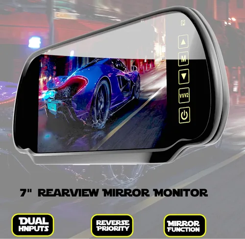 Vista 5 de Monitor de espejo retrovisor TFT LCD de 7 pulgadas, cámara panorámica para salpicadero, espejo retrovisor con botón táctil, 2 entradas de video