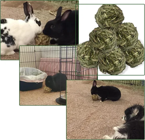 Vista 4 de 6 piezas Bunny Timothy Grass Ball Natural Chew Toy Woven Masticar Juguetes Conejo Molar Pequeños Animales Molar Dientes Adecuado para Hámster