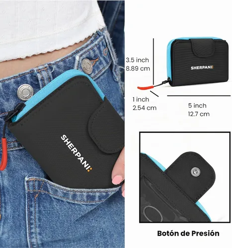 Vista 2 de Sherpani Barcelona, pequeña cartera de nailon bifold con bolsillo con cremallera para mujer, bolsa de viaje, protección RFID Chromatic