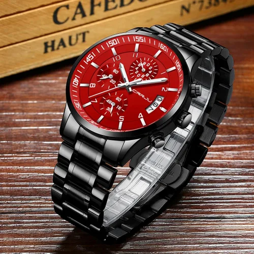 Vista 4 de CRRJU - Reloj de pulsera de acero inoxidable para hombre resistente al agua cronógrafo correa de acero inoxidable