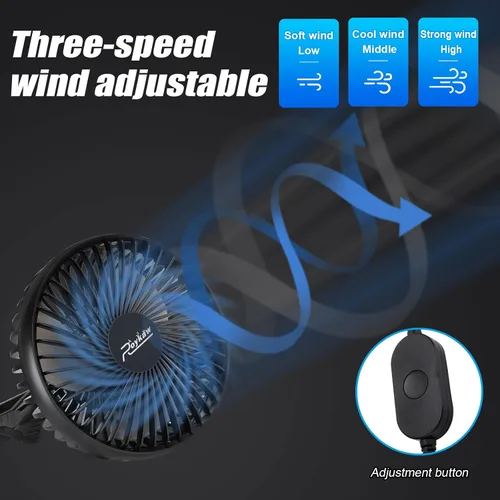 Vista 2 de Roykaw Ventilador portátil de carrito de golf alimentado por USB compatible con los modelos EZGO Club Car Yamaha con tubo cuadrado, ajuste de 3