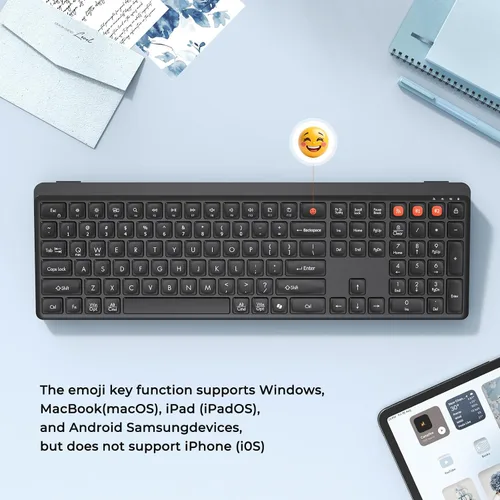 Vista 7 de Teclado y ratón Bluetooth, 2.4G + Bluetooth dual multidispositivo, teclado ergonómico silencioso de tamaño completo con ratón inalámbrico ajustable