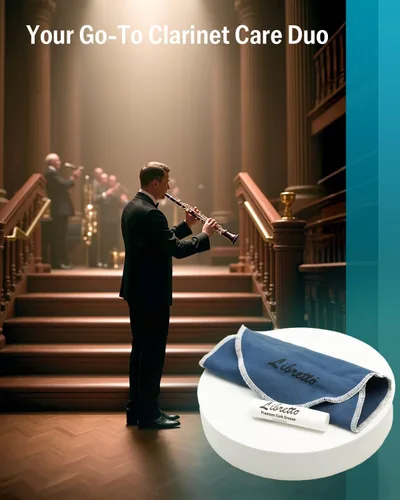 Vista 7 de Libretto Kit de limpieza de clarinete + kit de grasa de corcho, mantenimiento esencial Hisopo de microfibra con forma de lágrima azul y grasa
