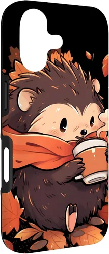 Vista 3 de Hedgehog Fall Autumn Leaves Pumpkin Spice Latte Kawaii Case for iPhone 17