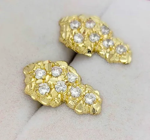 Vista 6 de Aretes de tuerca de plata de ley 925 con acabado de oro amarillo de 18 quilates para hombre