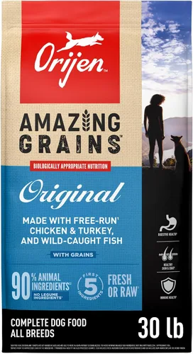 Vista 13 de ORIJEN Amazing Grains Comida seca para perros con alto contenido de proteínas Fit & Trim Recipe Bolsa de 4 libras WHOLEPREY Ingredients, Made in