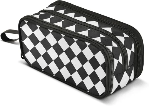 Vista 8 de Nylon grande cremallera lápiz bolsa cuadros negro blanco gran capacidad lápiz lápiz caso papelería para hombre de escuela secundaria estuche